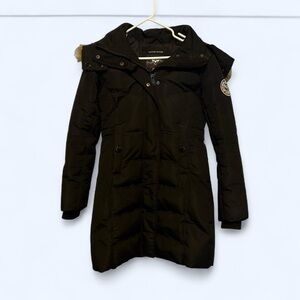 Noize Vegan Black Long Puffer Coat with detachable Fur Hood, Size Small